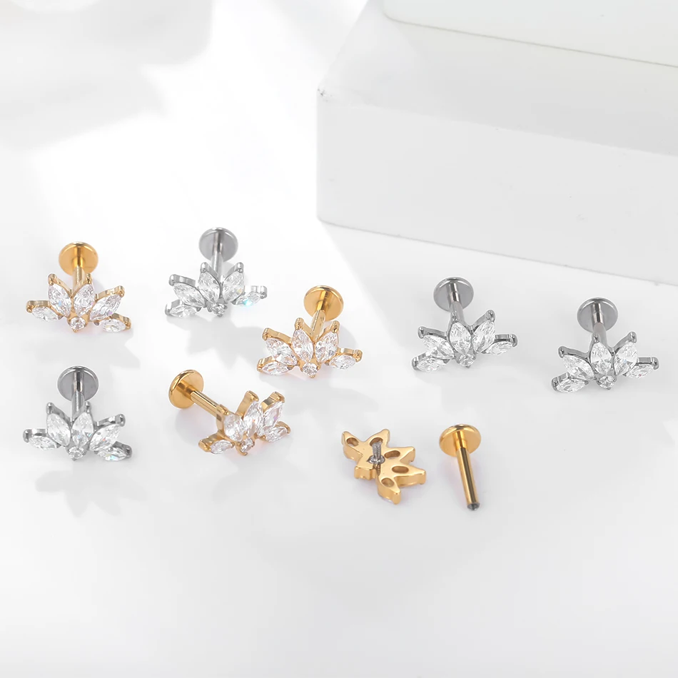 1PC 16G Titanium Marquise CZ Cartilage Helix Conch Lobe Stud Earring Piercings Flat Back Earring Lip Labret Stud Women Jewelry image 5