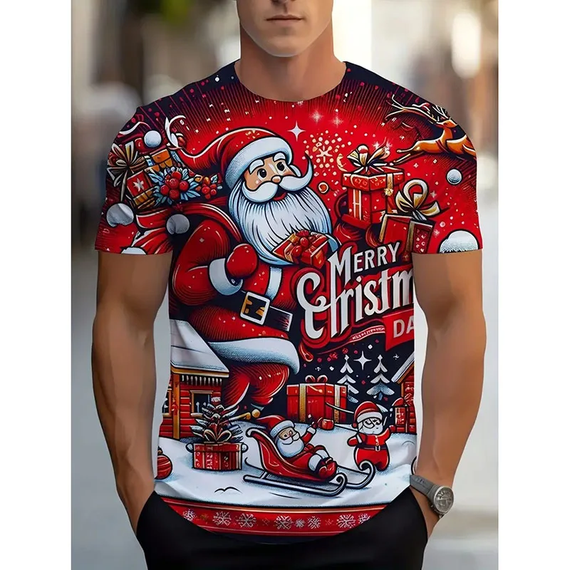 

HO HO HO Happy Christmas Футболка унисекс Симпатичные забавные красочные футболки с короткими рукавами и принтом Санта-Клауса 2026 Новая подарочная футболка для детей