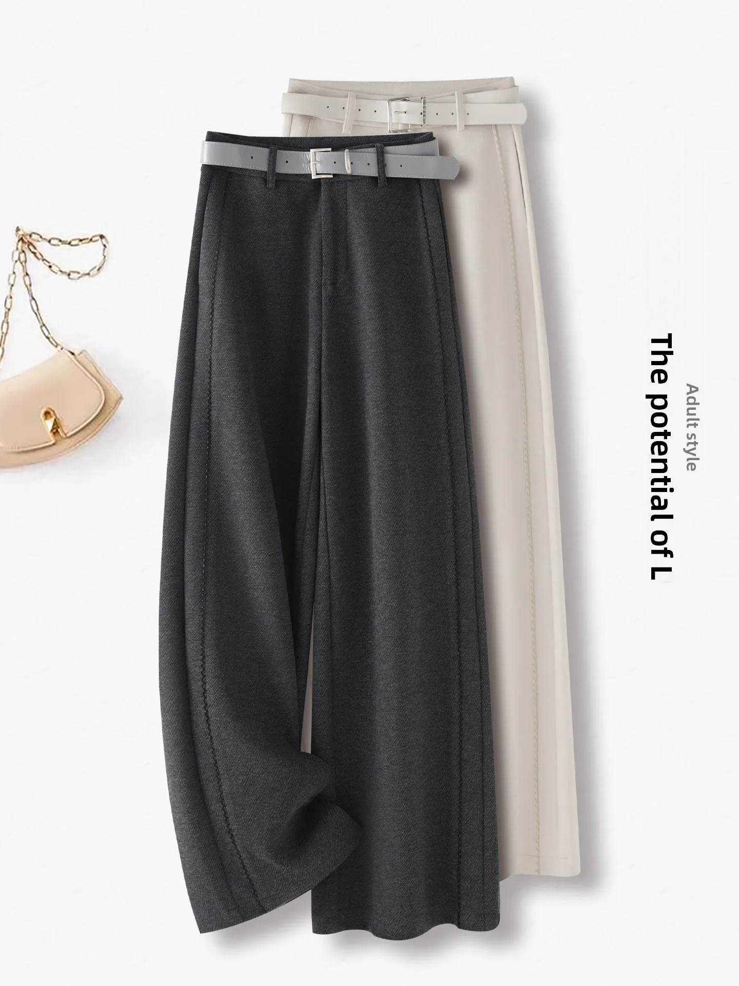 

Женские брюки с высокой талией и широкими штанинами, осенне-зимняя новинка, повседневные шерстяные брюки прямого кроя, струящиеся, комфортные