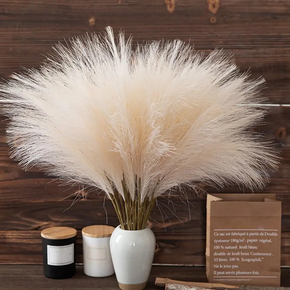 50CM 10PCS Fluffy Pampas Grass Boho Decor Flower Fake Plant Reed Simulated Wedding Party Home Decoration Artificial Flowers