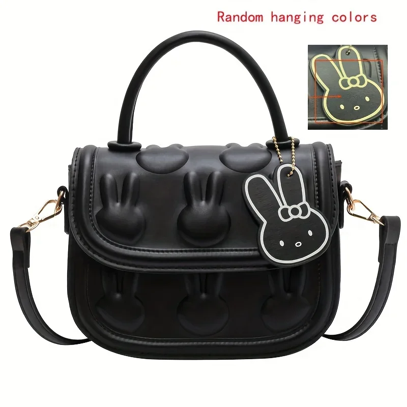 Kawaii Bunny Embossed Square Bag, Trendy Shoulder Bag, Top-Handles Satchel Flap Bag