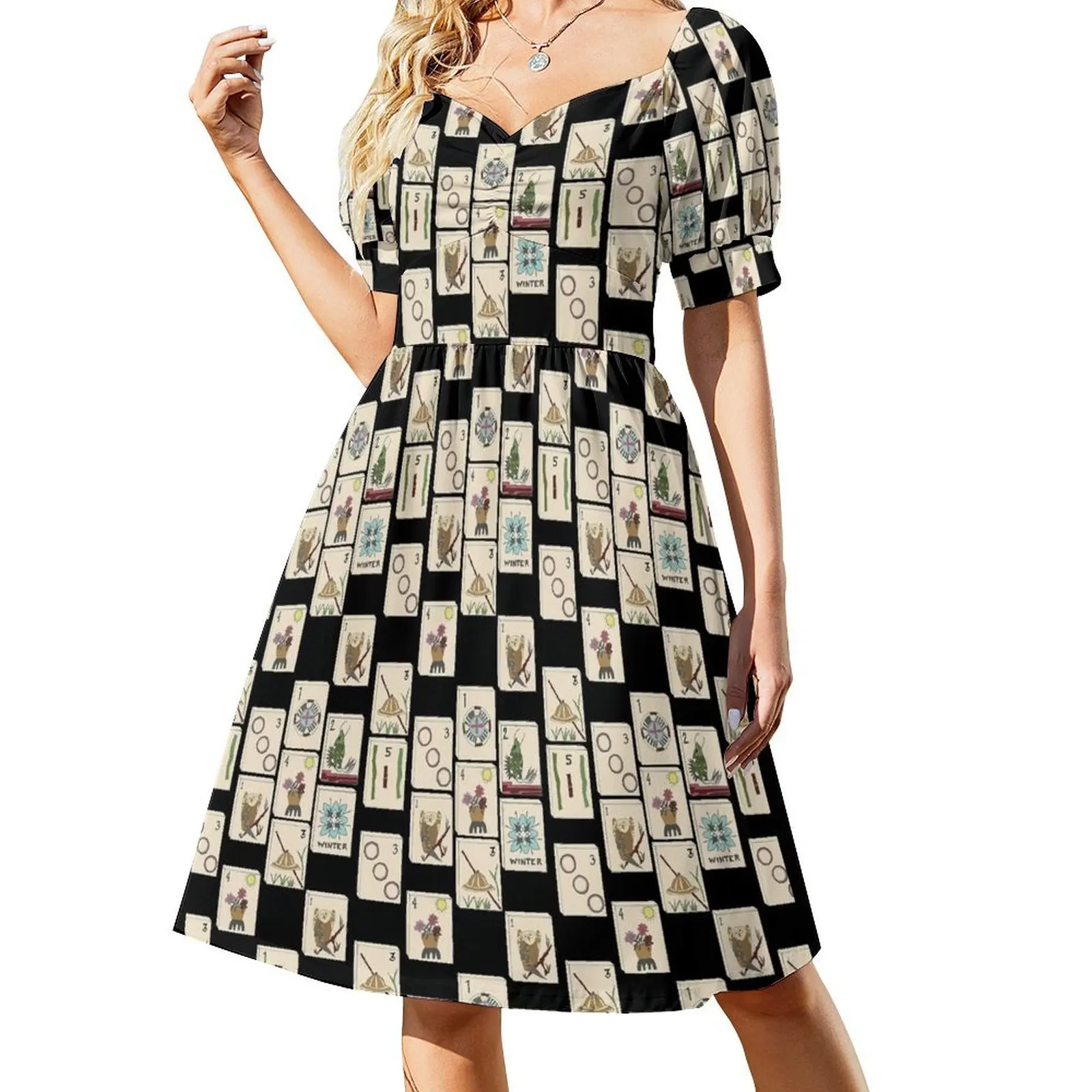 

Mahjong Majong Black Tile Pattern Short Sleeved Dress elegant and pretty women's dresses dress summer 2025 women Dress