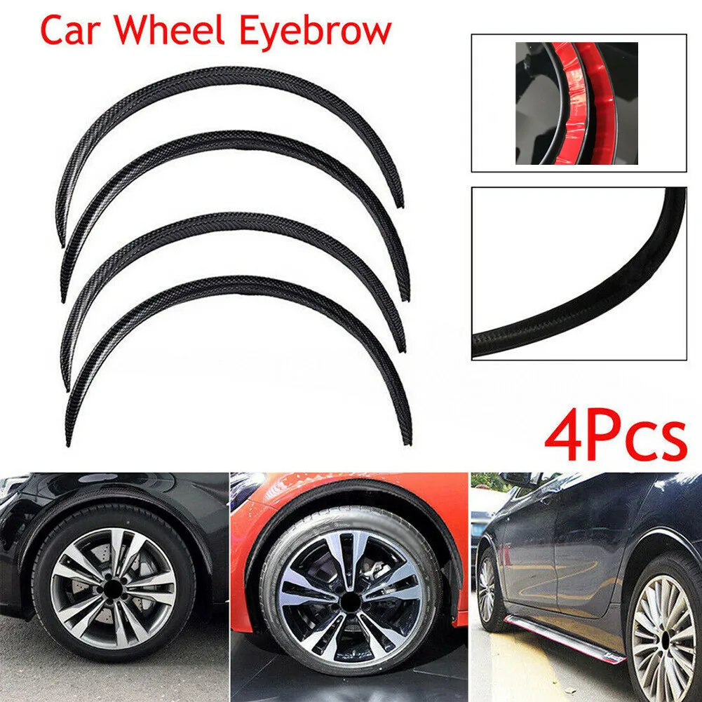 

4pcs Universal Car Truck Black/ Carbon Fiber Body Kit Trim Fender Flare Rubber Wheel Eyebrow Anti-scratch Strip Lip Stickers