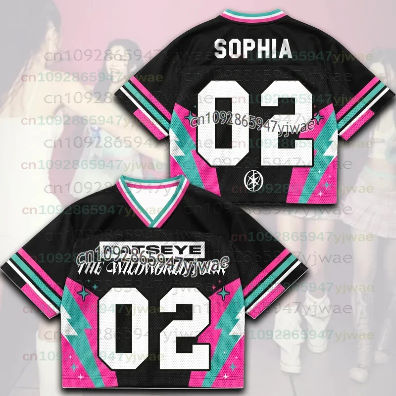 2026 Neues leuchtendes Katseye The Wild World Tour Jersey Merchandise Geschenk für Eyekons Bunte rosa-grüne schwarze T-Shirts für Männer, Frauen und Fans. – Detail 4