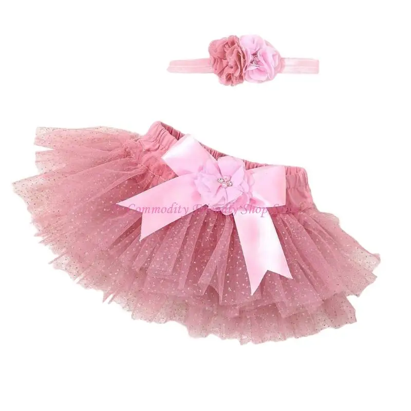 85ae Vestido bebé niña fotografía brillante con arco y flores cabello - imagen 2