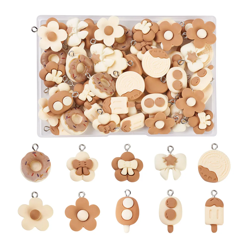 60Pcs Resin Flat Back Flower Charms Pendants Cabochon For DIY Earring Bracelet Necklace Jewelry Making Accessories