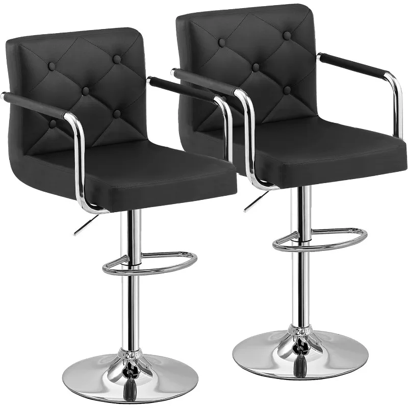 

Bar Stools, Adjustable Bar Stools Set of 2, Counter Height Barstool with Back and Arms, Swivel PU Leather Bar Chairs