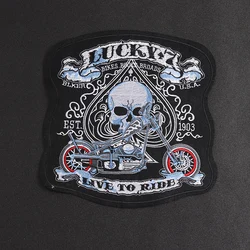 Punk skull locomotive Patches Size:25.8x24cm Iron On Cloth Embroidered Applique Sewing biker jacket Clothes Accessories