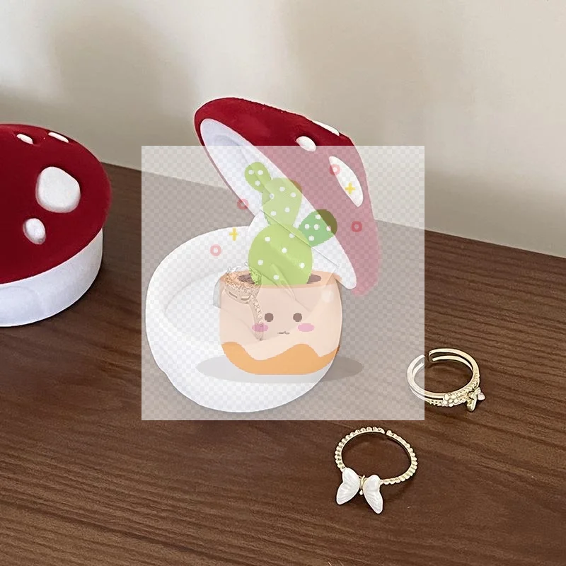 創造的なフロッキング加工のキノコ型リングボックス、ベルベット製ジュエリーディスプレイボックス、収納ケース、ジュエリーパッケージ、ディスプレイジュエリーアクセサリー