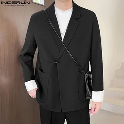 INCERUN Casual Solid Long Sleeve Blazer 2024 Lacing Splicing Button Coats Men Commuting Daily Suits Korean Fashion Loose Tops