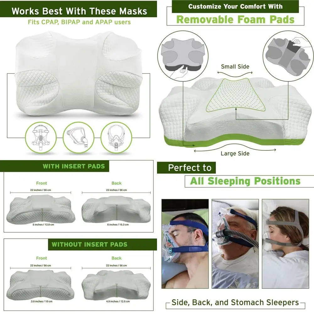 

Adjustable Memory Foam CPAP Pillow for Side and Back Sleepers - HSA Eligible, Optimal Sleep Support
