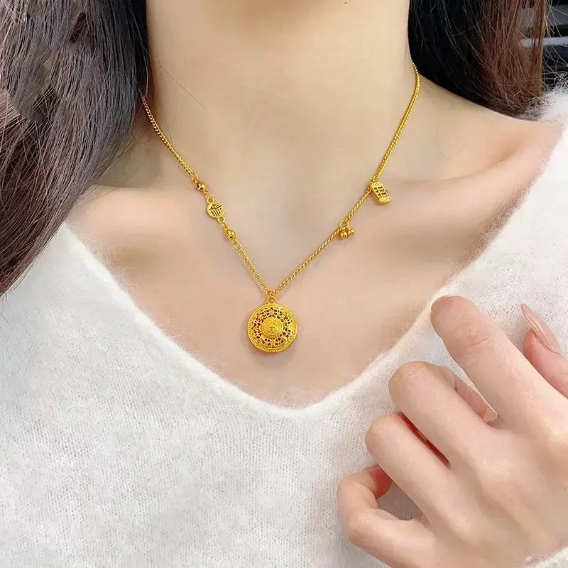 Briex Jewelry Real 18K Gold Eight Treasure Compass Necklace for Woman Luxury AU750 Pendant Necklace Fine Jewelry High-quality Ba