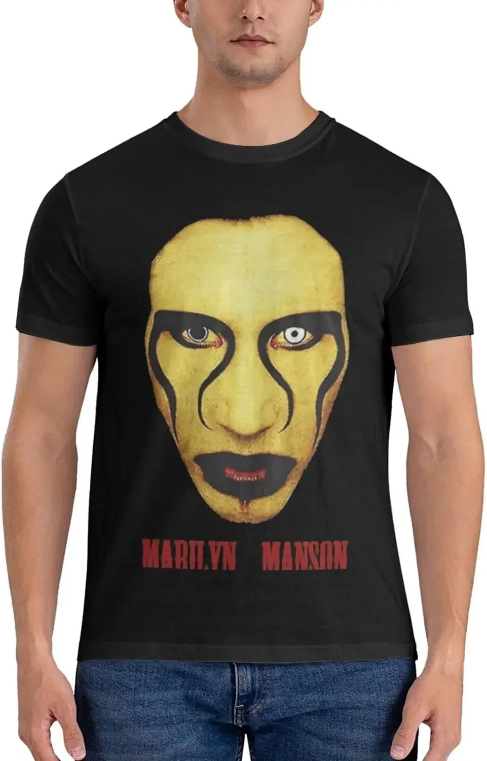Marilyn Music Manson Shirt Men's Personalised Graphic Short Sleeve Tshirt Fashion Breathable Cotton Top Tees Black