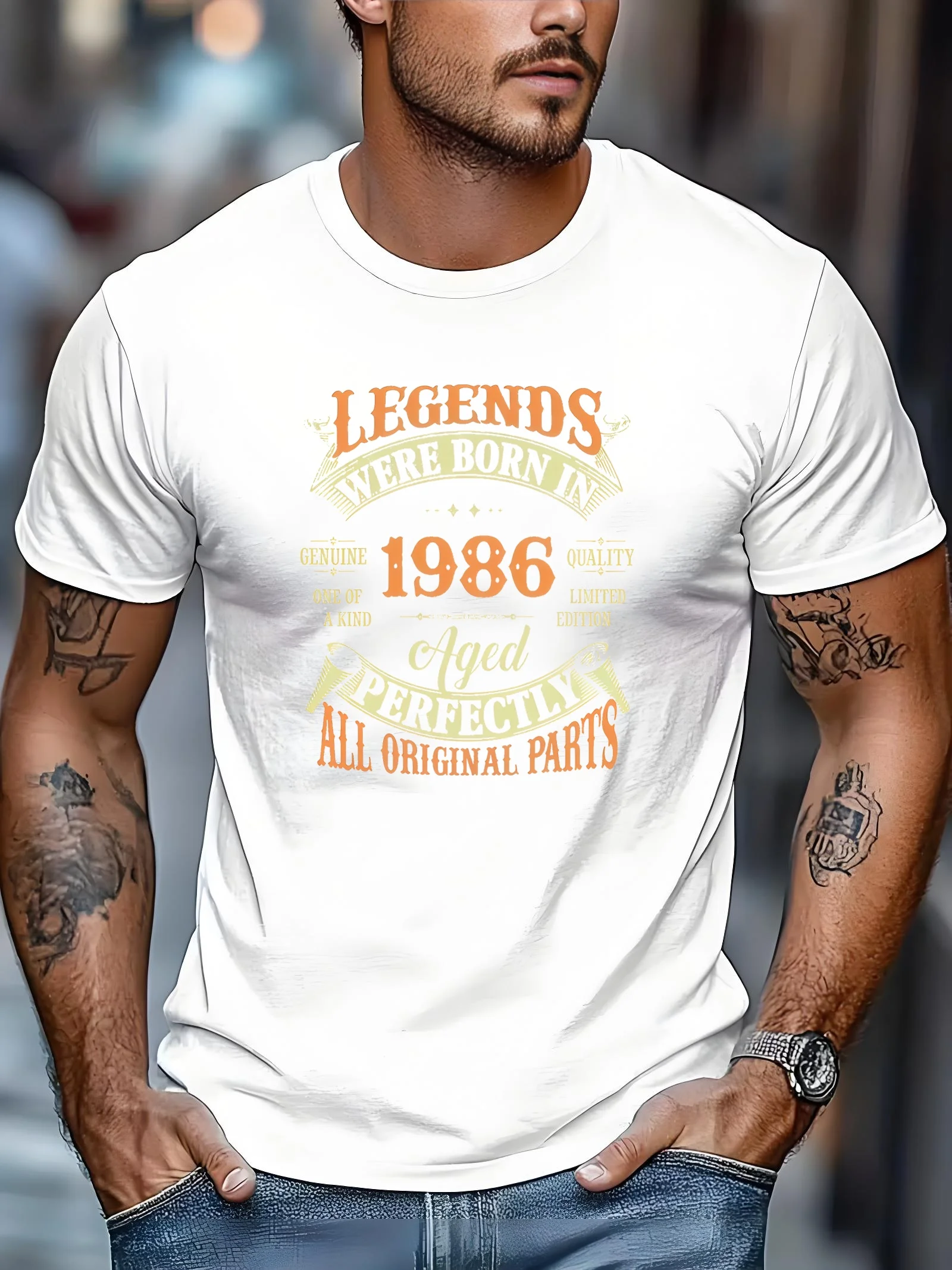 Men's outdoor casual sports T-shirt men's retro pattern T-shirt, 1986 model - exclusive birthday gift for the 1980s, soft fabric