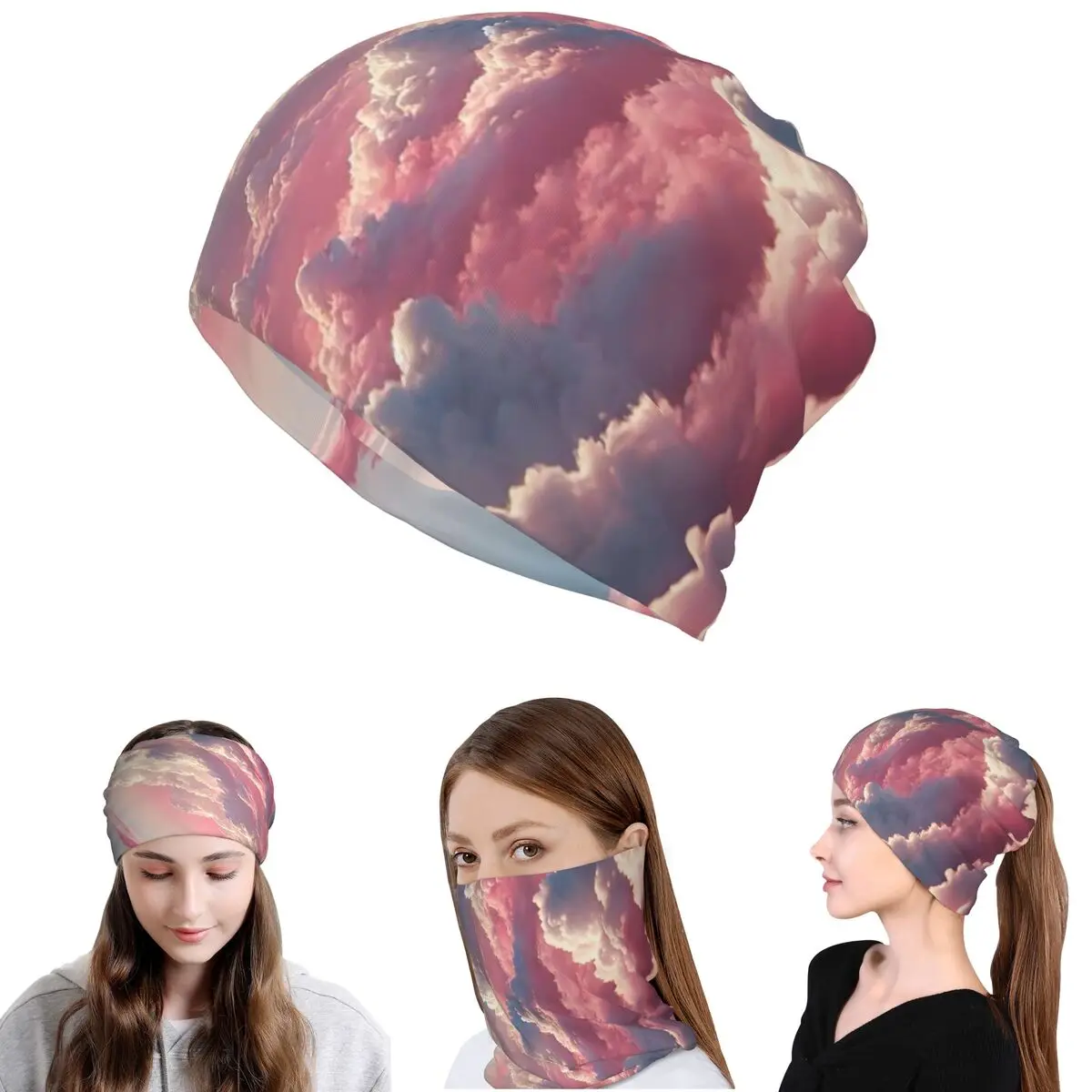 Pink Clouds Sky Large Sunset Glow Bandana Neck Cover Mask Scarf Multi-use Cycling Scarf Beanies Hat for Men Women Breathable