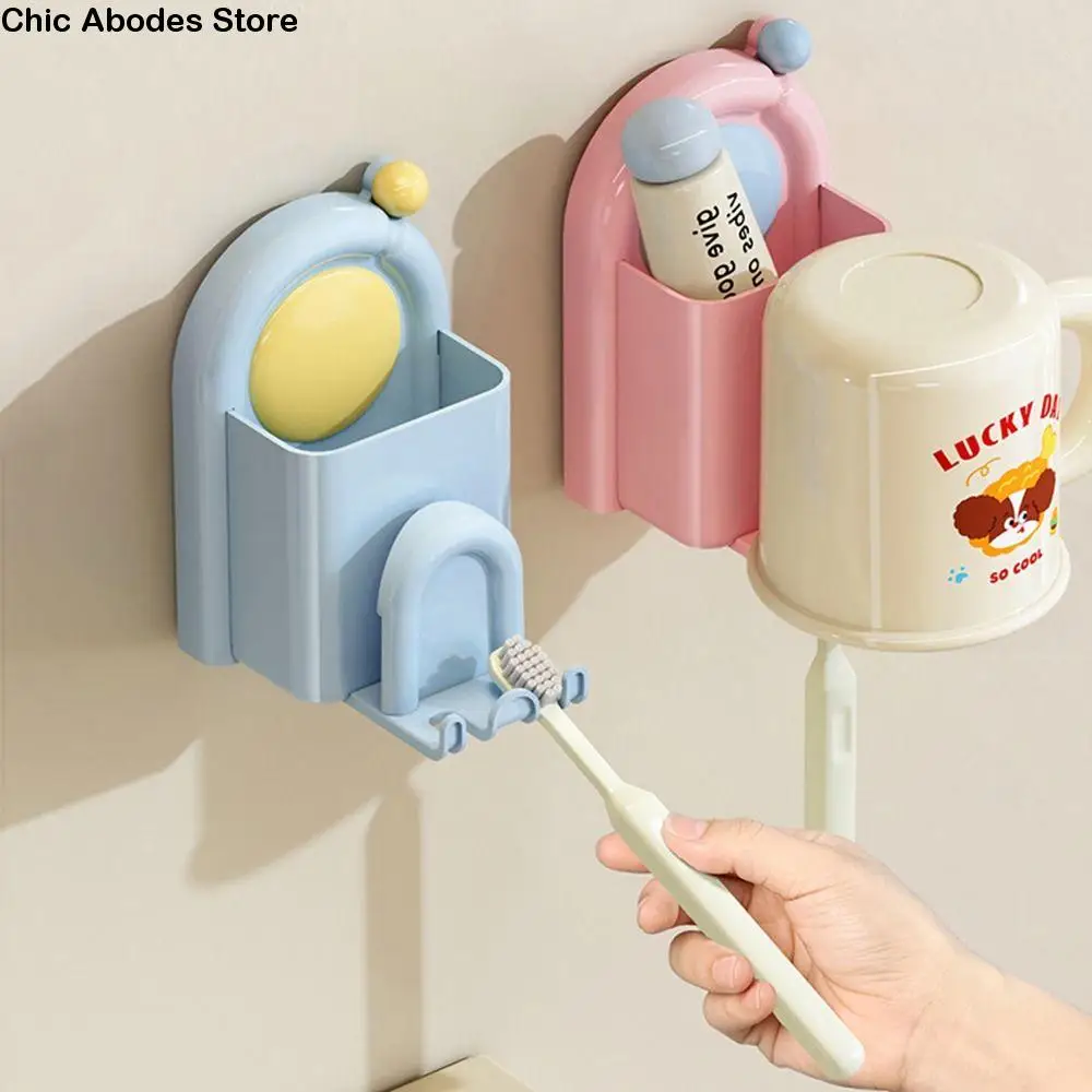 

Suction Cup Wall Mounted Toothbrush Holder Waterproof Self Adhesive Bathroom Toothpaste Holder with Mouthwash Cup Household