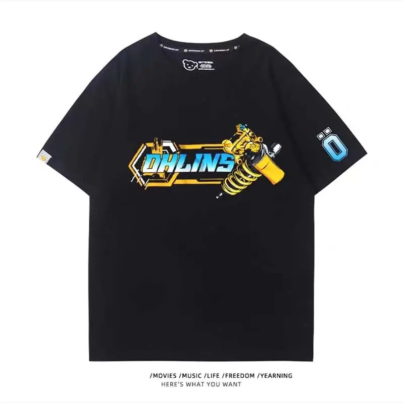 Fashion Trend Cotton OHLINS Motorcycle Shock Absorber Modified T-shirt Clothes Casual Trendy Brand  Women Car Club Short Sleeves