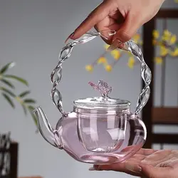 700ML Pink Butterfly Glass Coffee Pot Tea Pot Electric Ceramic Stove Glass Tea Pot High Temperature Resistant Tea Pot