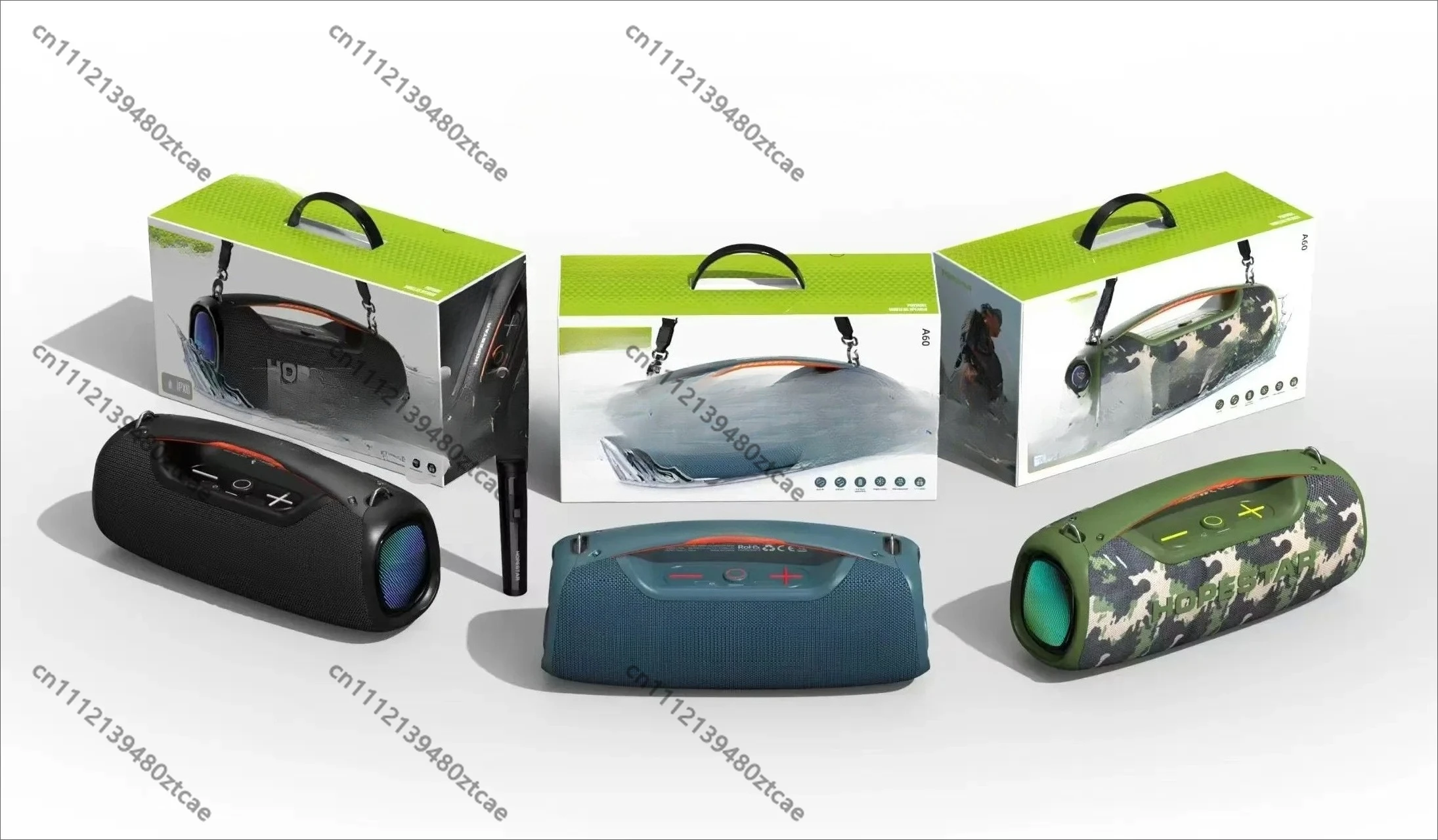 A60 Portable Wireless Bluetooth Speaker, Outdoor 3D Stereo Subwoofer Boombox High Volume Audio With Karaoke Microphone
