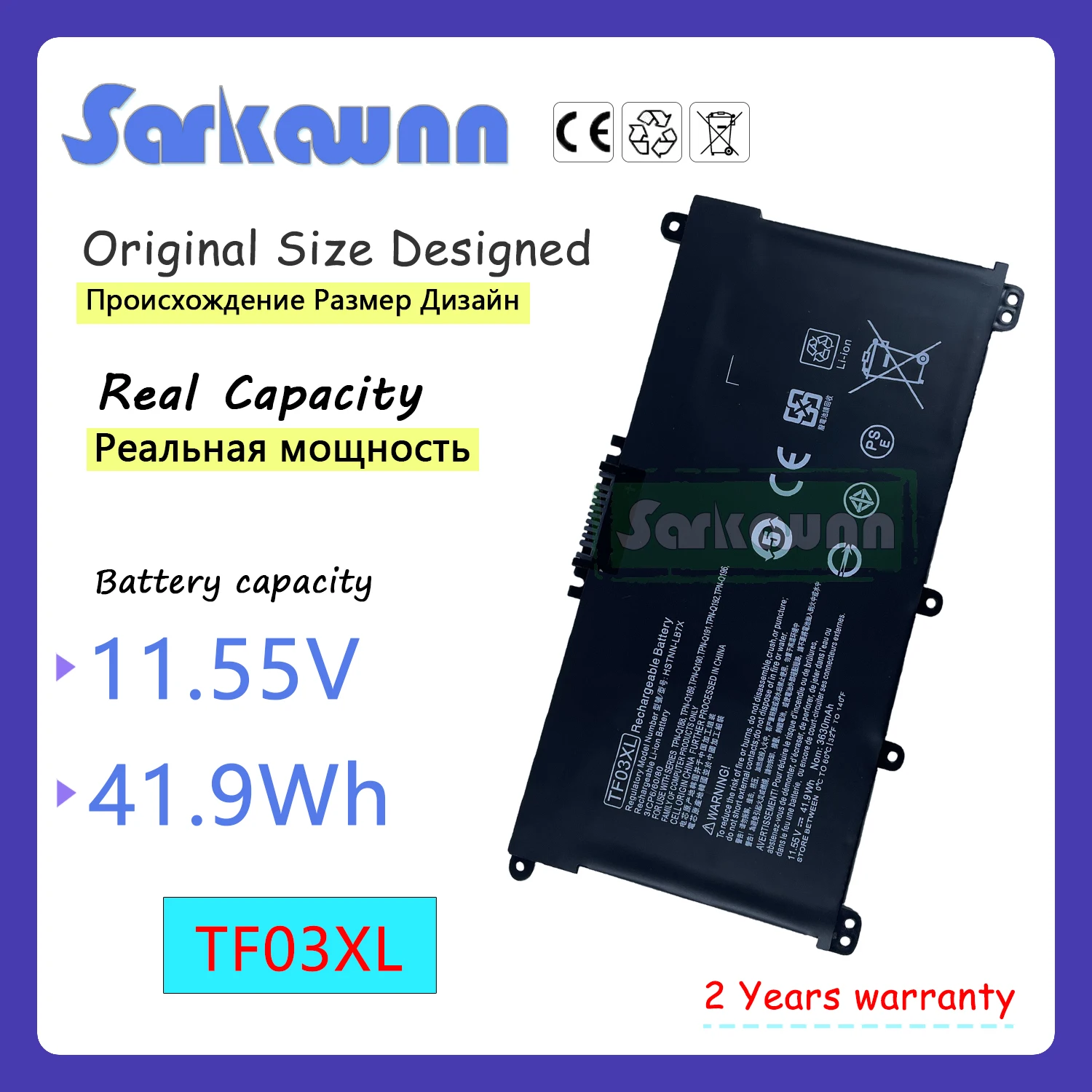 SARKAWNN TF03XL Laptop Battery For HP TPN-C131 TPN-Q188 TPN-Q189 TPN-Q190 TPN-Q191 TPN-Q192 TPN-Q196 TPN-Q201 14s-be100TX