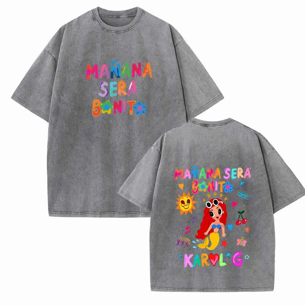 Karol G Manana Sera Bonito 2024 Shirts Vintage Harajuku Summer  Unisex O-Neck Short Regular  Sleeve Cotton T-Shirts Printing