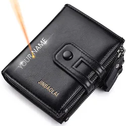 2024 Men Wallets Short PU Leather Double Zipper Hasp Men Purses Card Holder Coin Pocket Vintage High Quality Brand Men Wallets