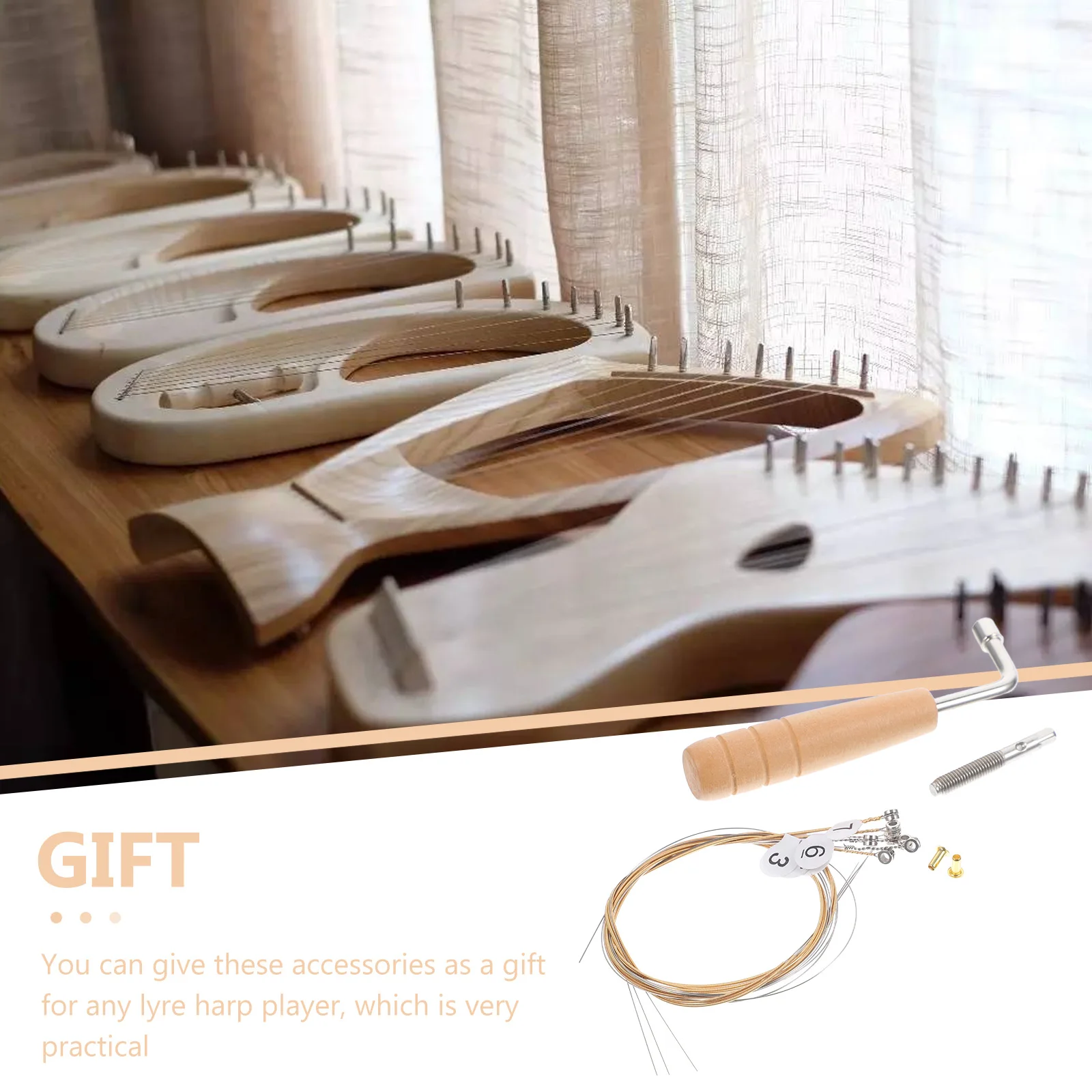 7pcs Lyre Harp Tuning Pegs Replacement String Accessories Metal Wooden Parts Steel Polished Pegs Wrench for Lyre Harp