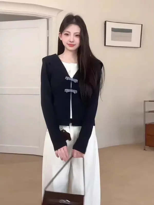 

plus Size Korean Sle Long Sve T-irt Women's Slim Fit Base irt Design Sensation Small ence Navy Collar Top