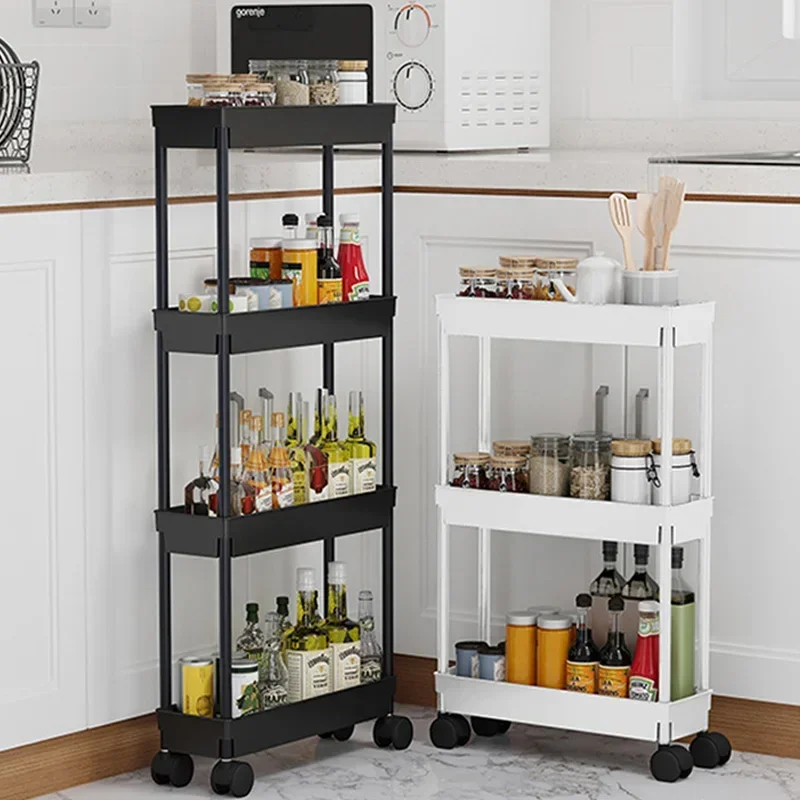 2/3/4 Layer Movable Storage Rack Kitchen Bathroom Slim Slide Organizers Gap Shelf Organizers Stand Space Saving Tools