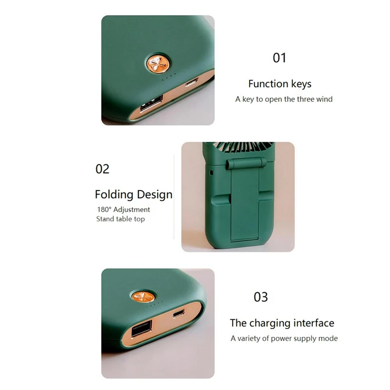 Outdoor Folding Fan Mini Portable Neck Fan Charging Treasure Two-In-One Handheld Small Electric Fan Gift