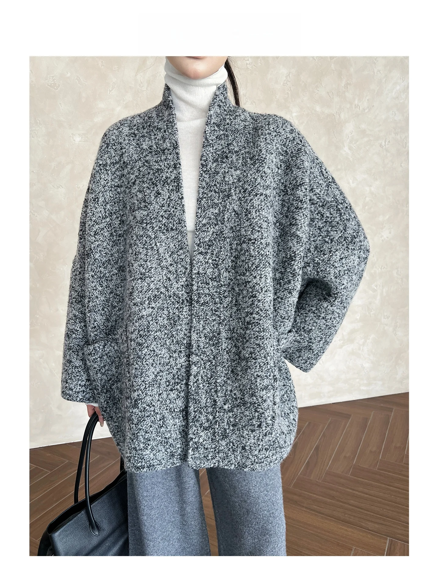 

Двустороннее верблюжьее шерстяное пальто Ele, женское свободное пальто средней длины, роскошная верхняя одежда с круглым переплетением от ARETEAK