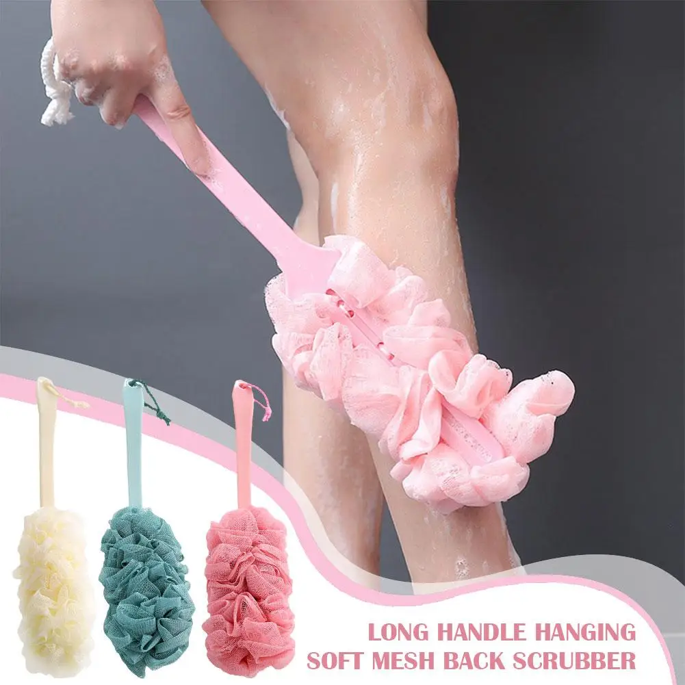 Massage Brushes New Long Handle Hanging Soft Mesh Back Body Bath Shower Scrubber Brush Sponge For Bathroom Shower Brush P0E2