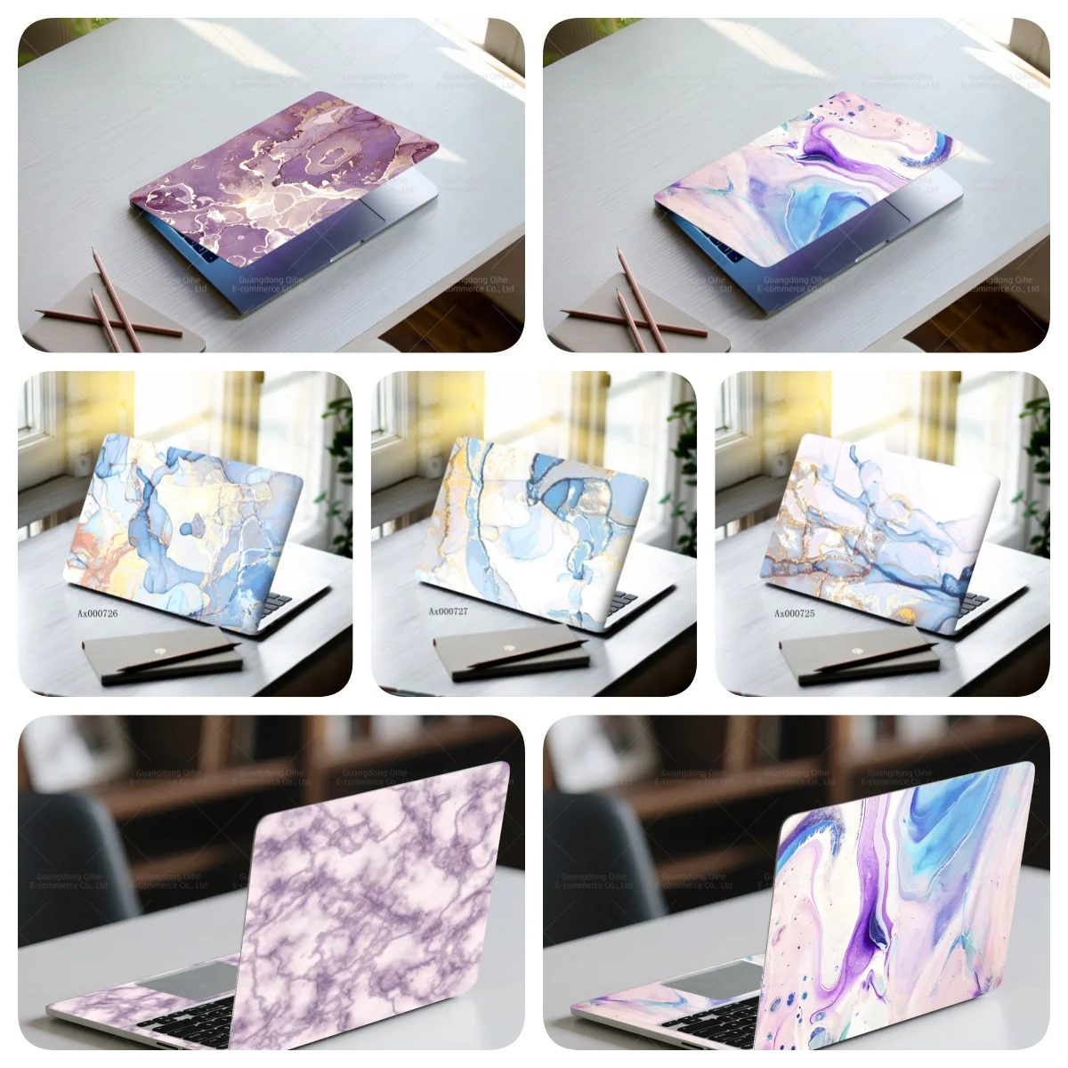 2pcs Vibrant Marble Art Laptop Sticker DIY Laptop Protective Decal MacBook Notebook PC Keyboard Waterproof Skin Decoration