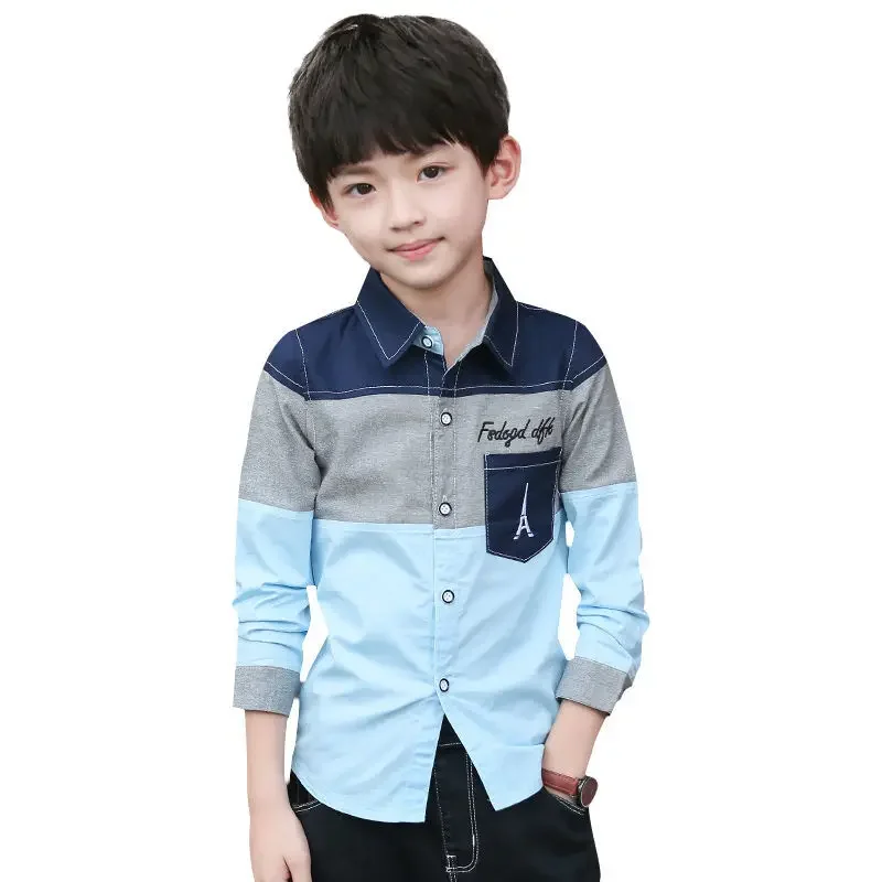 

2024 Spring Autumn Kids Shirts Shirts For Boys Cotton Casual Children Clothing Boys Teenage Sports School Uniform Shirts 5-14Ye