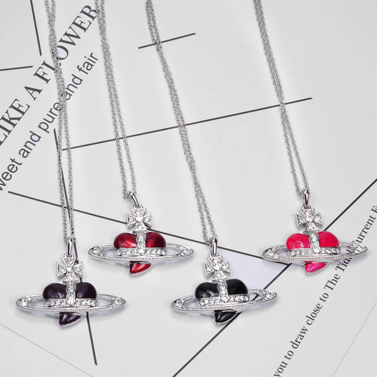 

S925 Sterling Silver Sweet and Cute Love Fashion Pendant Necklace French Epoxy Beautiful Jewelry