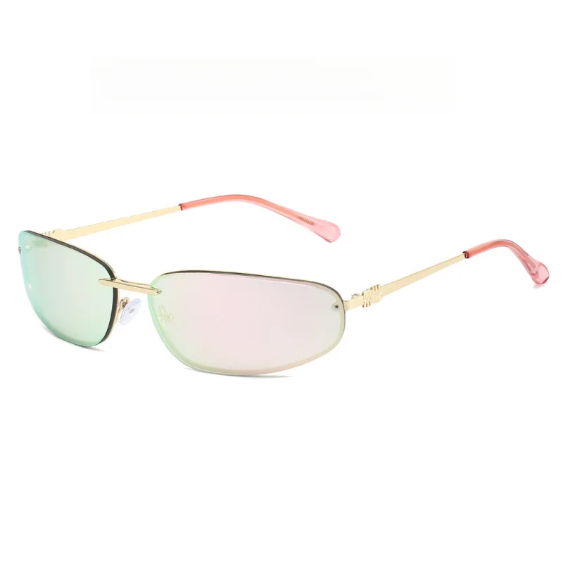 Fashion Y2k Sunglasses Women Brand Dsigner Fashion Mirrored Metal Glasses Wrap Rimless UV400 Cat Eye Sun Shades
