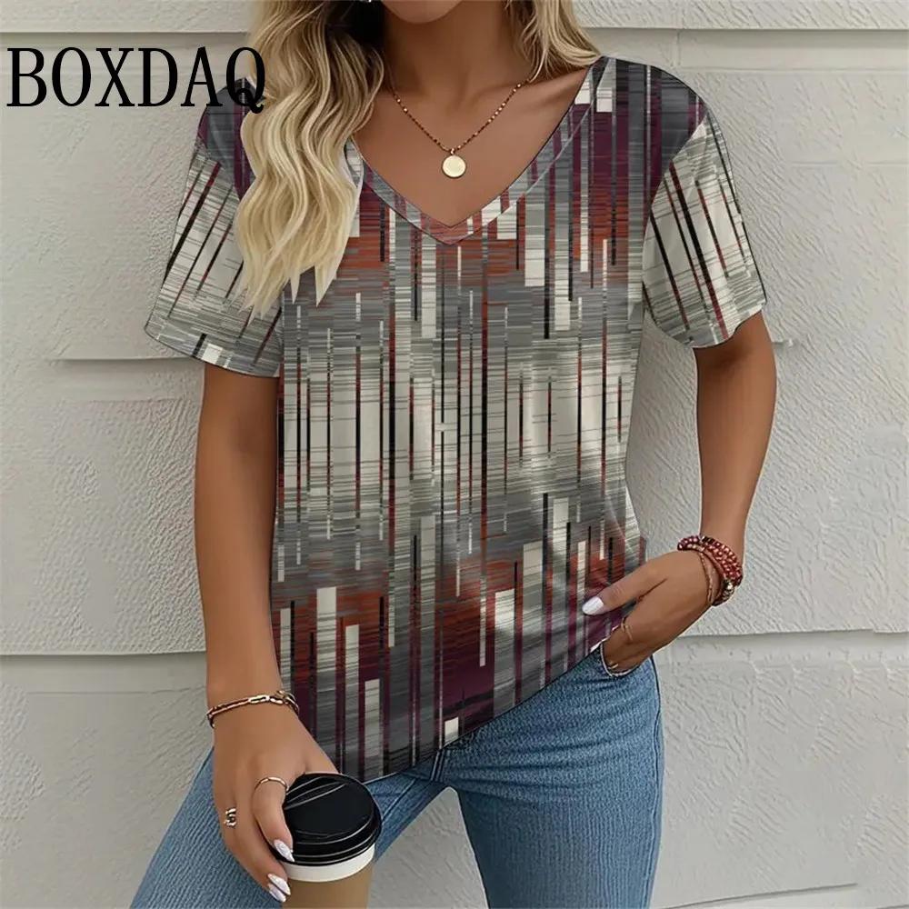 Plus Size Plaid Print Summer T-Shirt - alternate angle