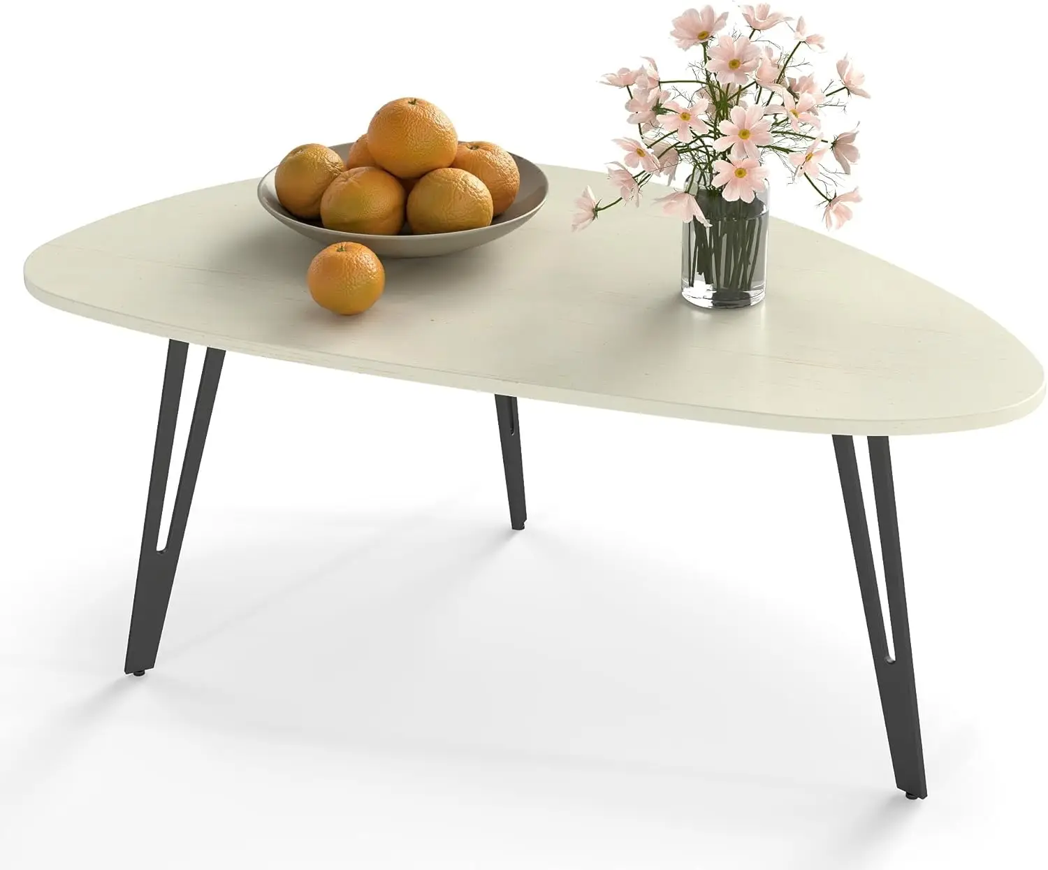 White Modern Small Oval Coffee Table - Minimalist Center/Tea Table for Living Room/Office Small Spaces, Easy Assembly