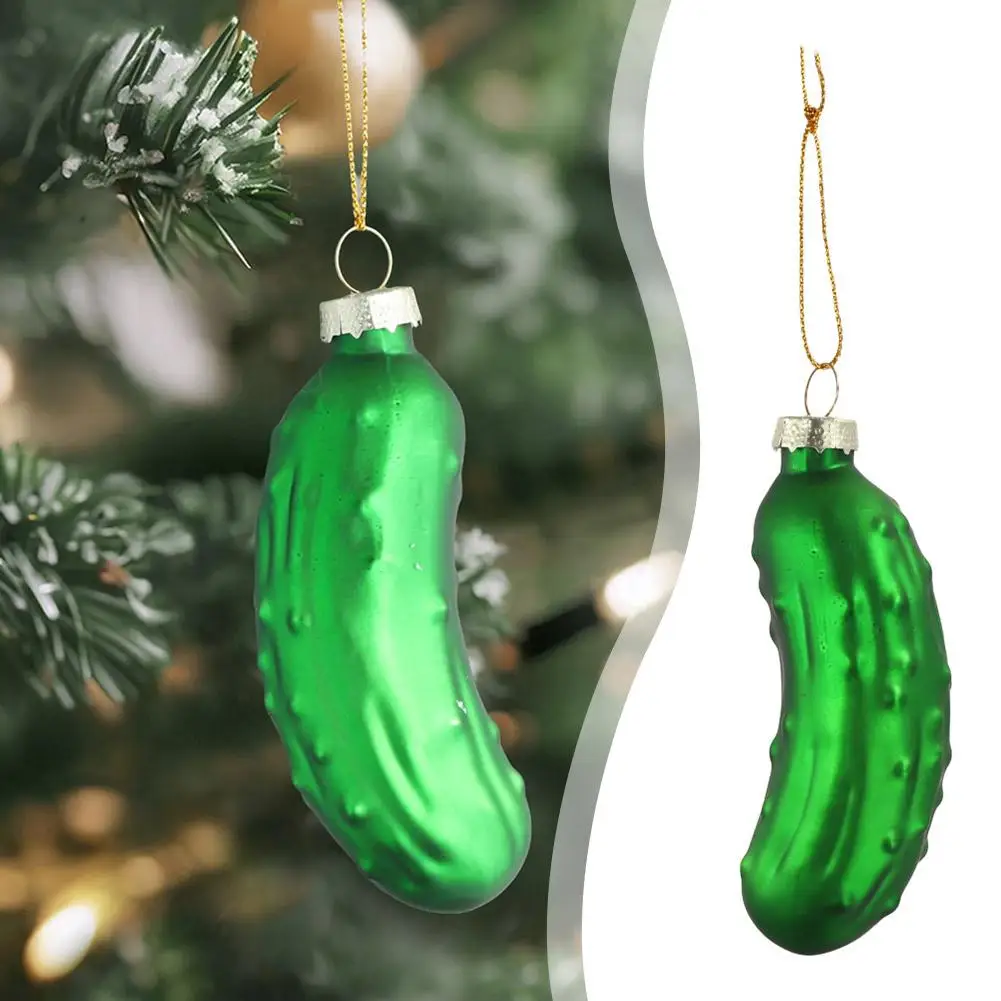 10pcs Christmas Pickle Ornament Tradition Decor, Glass Blown Green Cucumber Craft Pendant Tags With Rope For Christmas Tree Home