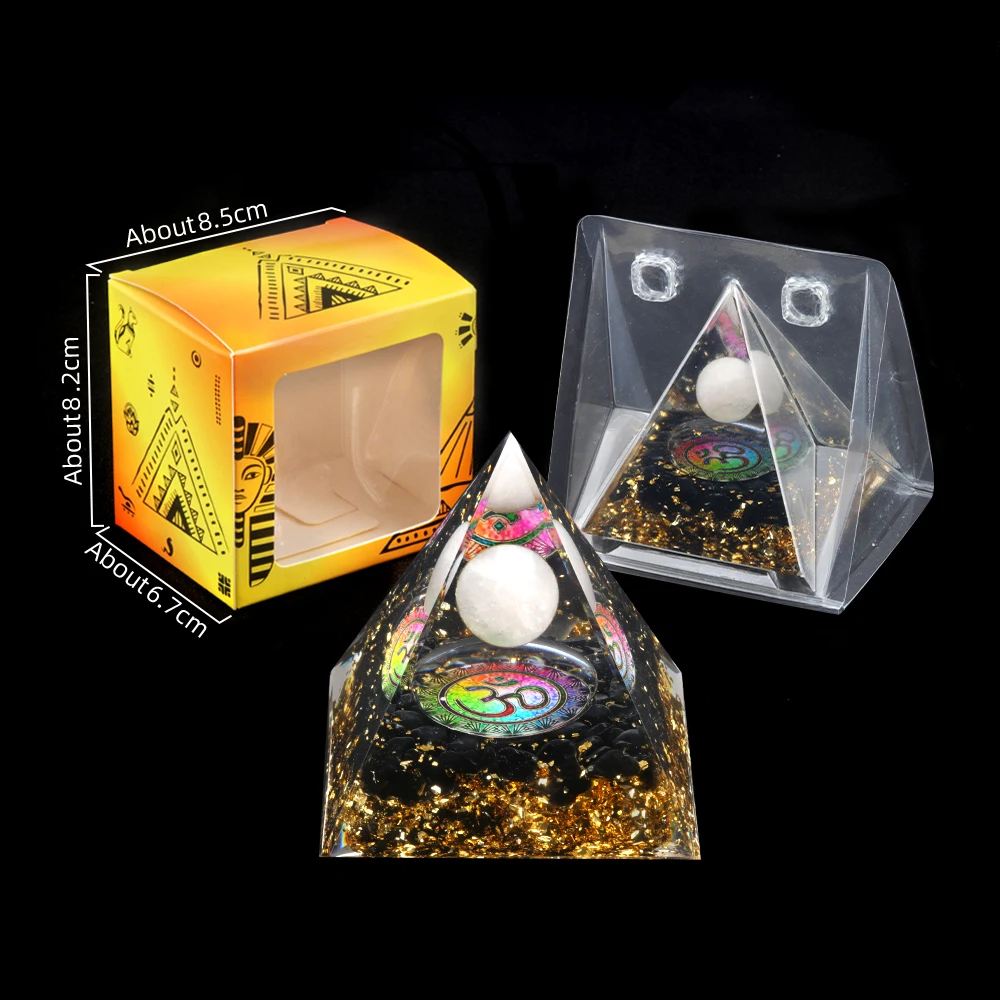Energy Pyramid Obsidian Reiki Natural Clear Quartzs Ball Healing Crystals Chakra Tool Ornaments Resin Stones Craft Kids Gift