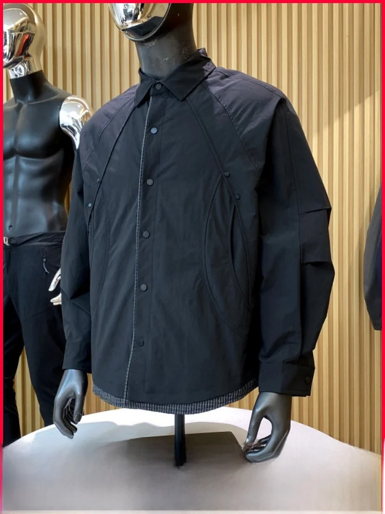 

Faionable Men's Jaet Spring Casual Sle Zipper Closure Loose Fit Breathable Polyester Flip Collar Outerwear