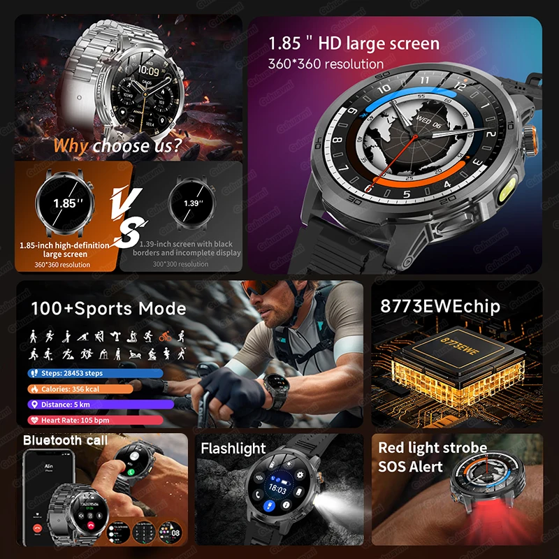 جديد جديد مغامرة GPS المسار ساعة ذكية 1000mAh بطارية اثنين من لهجة مصباح يدوي 5ATM مقاوم للماء معدل ضربات القلب الرياضة الساعات الذكية رجل