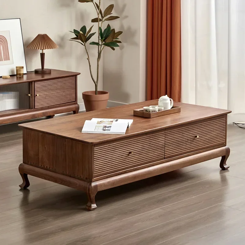 North American black walnut solid wood coffee table living room home low table Nordic TV cabinet combination floor