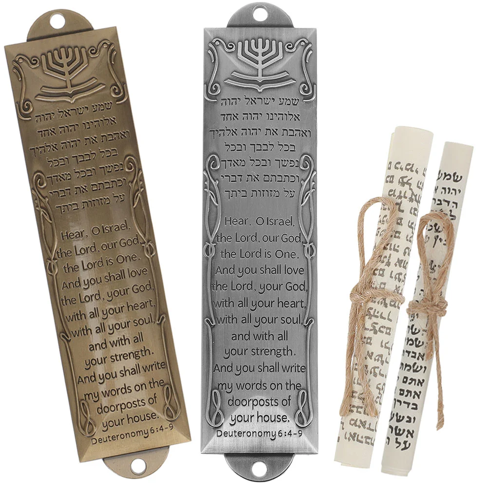  2 Sets Religious Holy Scroll Vintage Decor Metal Mezuzah Craft Alloy Adorn Retro Decorative Hebrew Scripture House