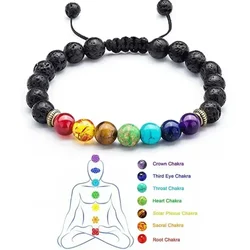 Fashion Creative Gifts 8mm Volcanic Stone Colorful Natural Stone Beads Handmade Beaded Braided Bracelet Anxiety Crystal Bracelet
