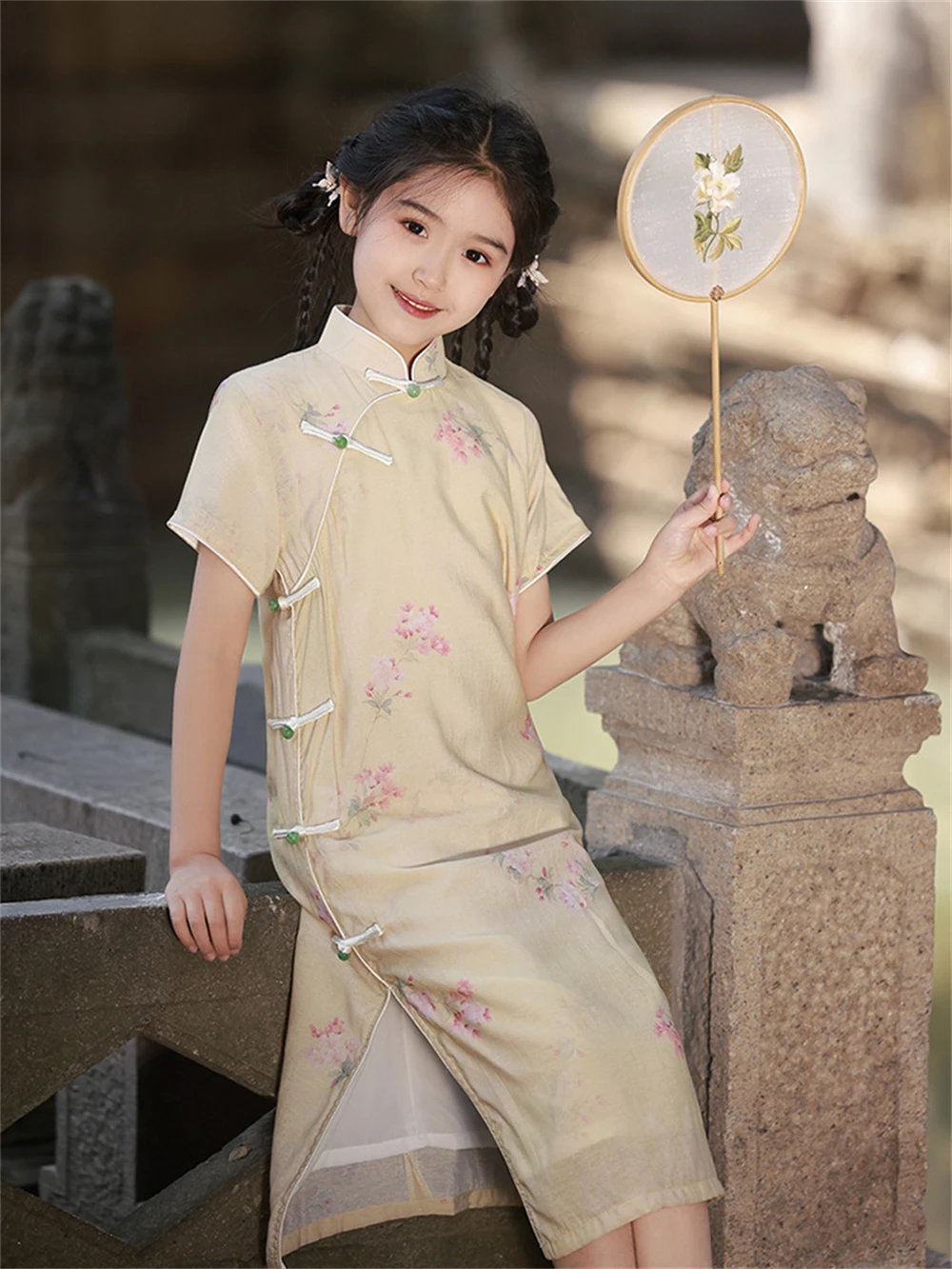 

Girls' 2024 Summer New Sweet Chinese Traditional Improved Princess Dress Children's National Style Cheongsam Qipao Birthday Gift