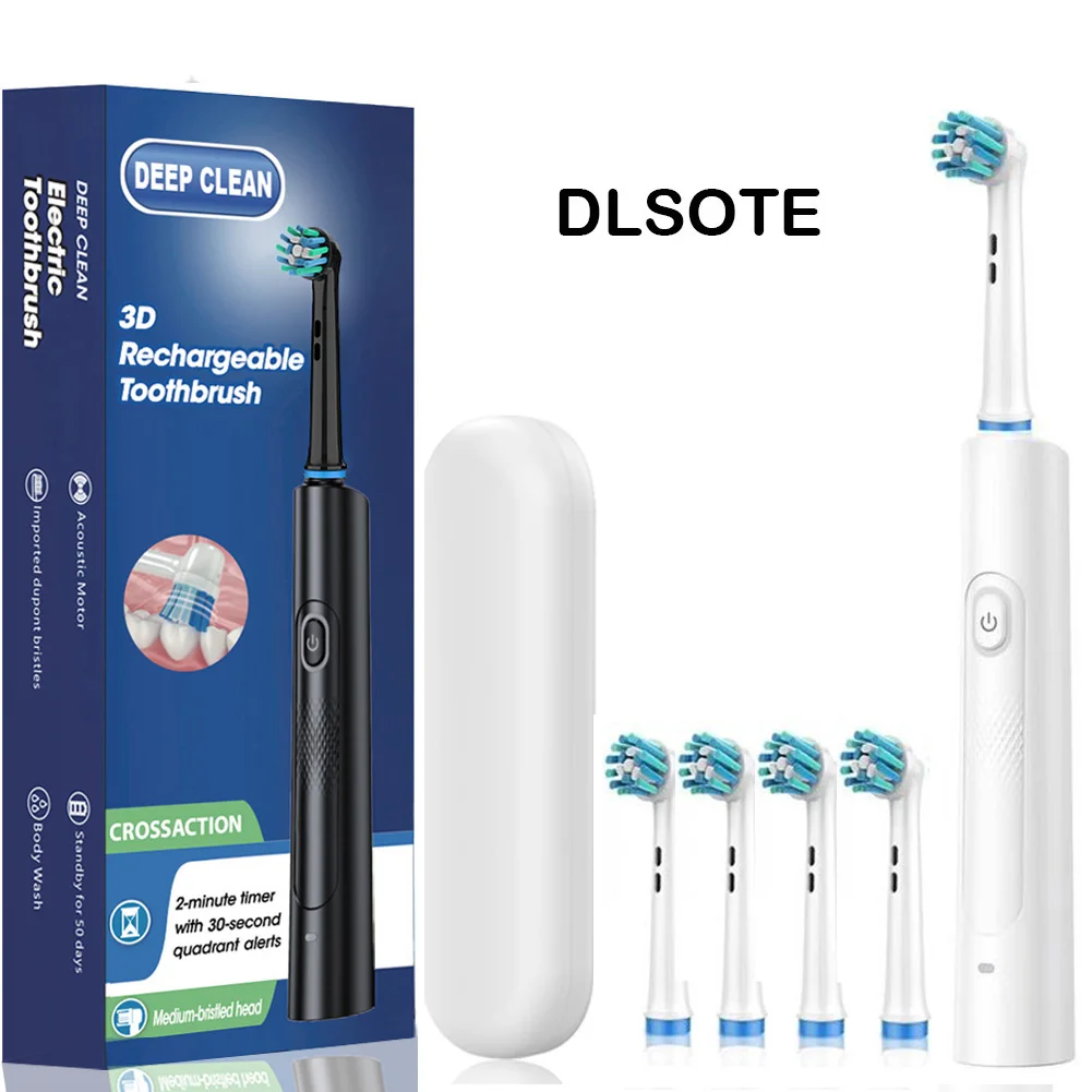 Rotating Electric Toothbrush White for Adults with 4 Brush Heads Deep Clean with Rechargeable Power and 2 Min Smart Timer