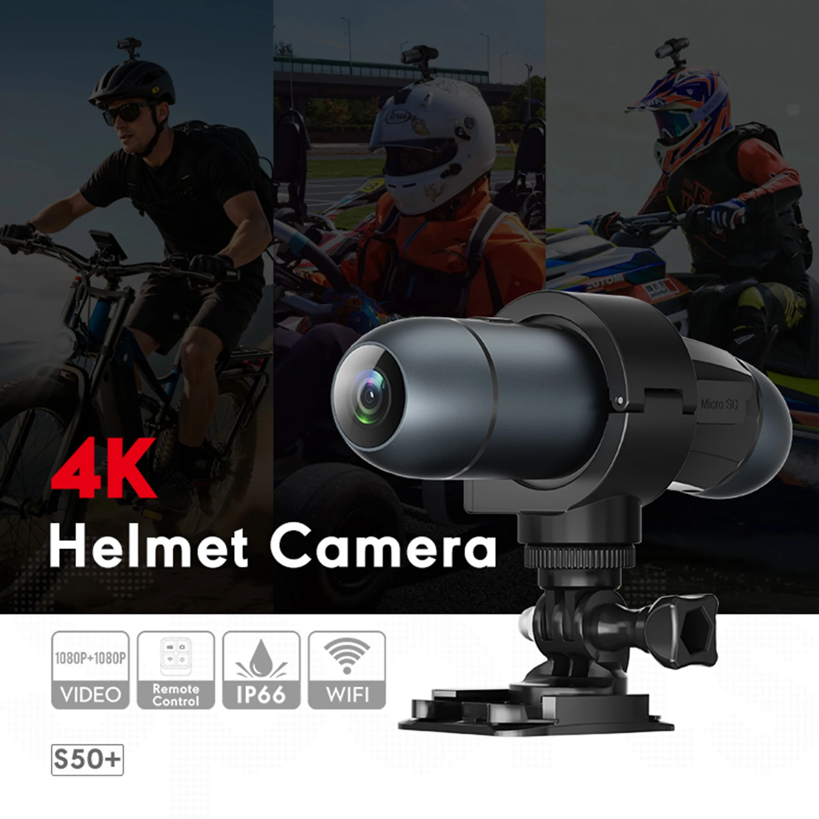 Helmet Camera Motorcycle Driving Recorder 4K Sports Action Camera Waterproof WiFi Helmet Camera Outdoor Riding Dash Camera