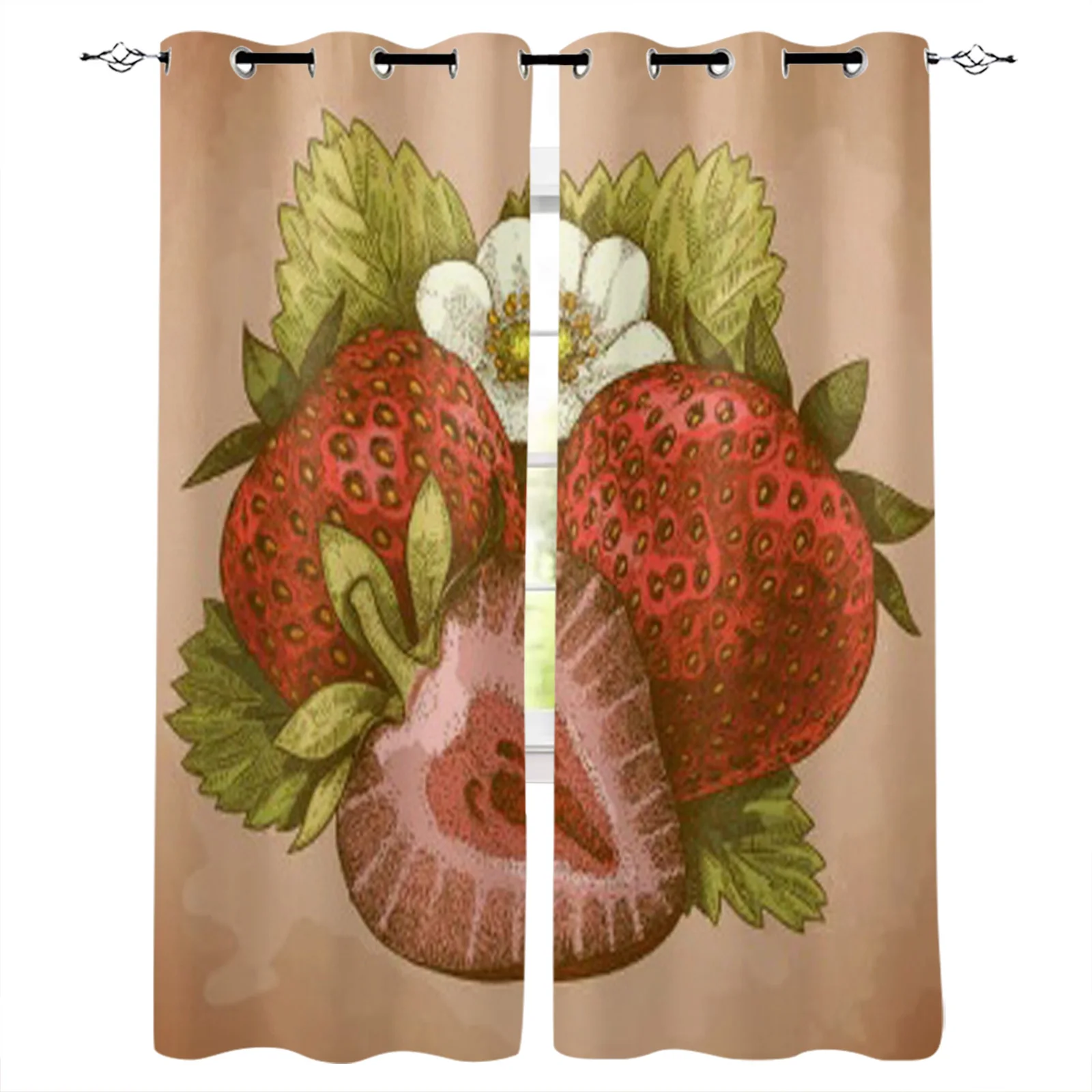 Vector Engraving Antique Illustration Of Strawberry In Retro Style Window Curtains For Home Living Room Bedroom Curtains