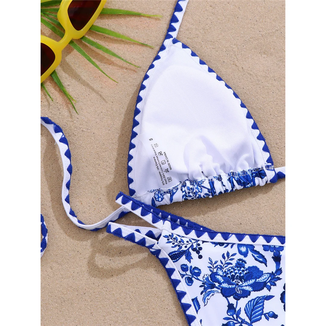 Sexy Blumenmuster Neckholder-Bikini Damen-Badeanzug Zweiteiliger Bikini-Set Brasilianischer Badeanzug Badebekleidung V8203 – Detail 7